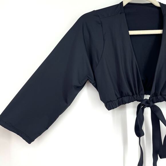 Good American Sexy Boost 3/4 Sleeve Tie Front Bikini Top Black Size 2XL - Picture 3 of 6